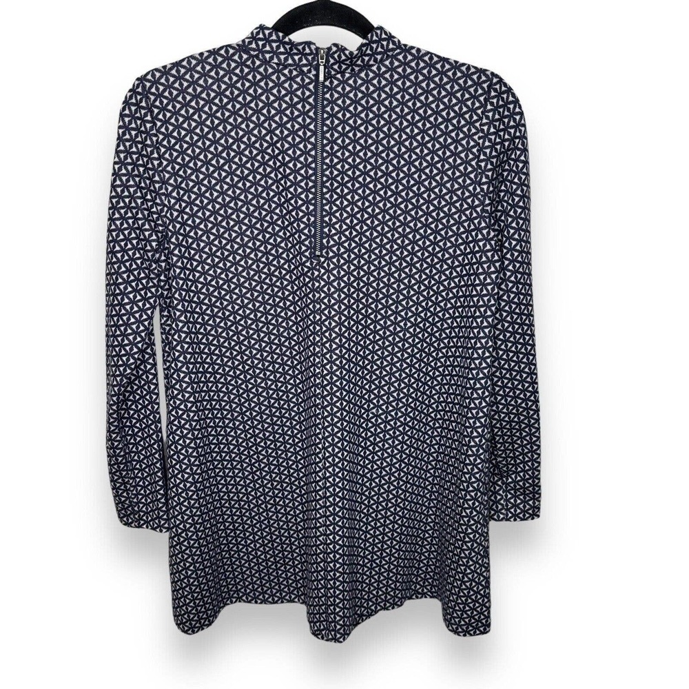 Tyler Boe Women's XS Tunic Sweater Mock Neck Blue Faux Leather Cuff Geometric - Picture 5 of 10